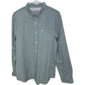 Penguin Heritage Button Up Shirt Long Sleeve Men’s Green Striped Large